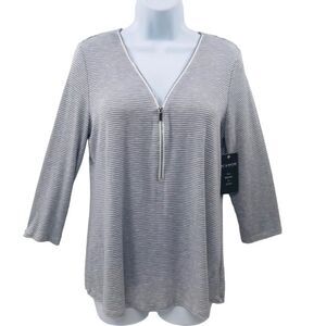 Zac & Rachel Gray and White Striped Top Sz. S Zipper front
